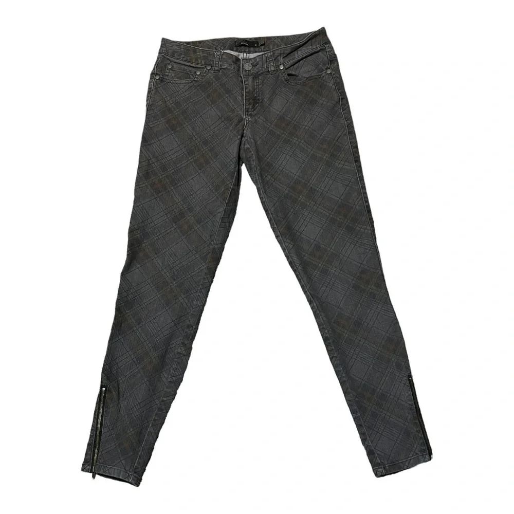 PrAna Skinny Ankle Zip Jeans Women’s Sz 4 Ash Gray Plaid Low Rise Stretch Denim